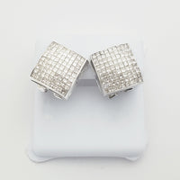 Invisible-Set Diamond Concave Square Earrings (14K)