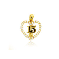 Yellow Gold 15 Heart & Rose Pendant (14K)