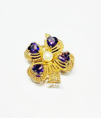 Amethyst Clover Heart Pendant (14K)