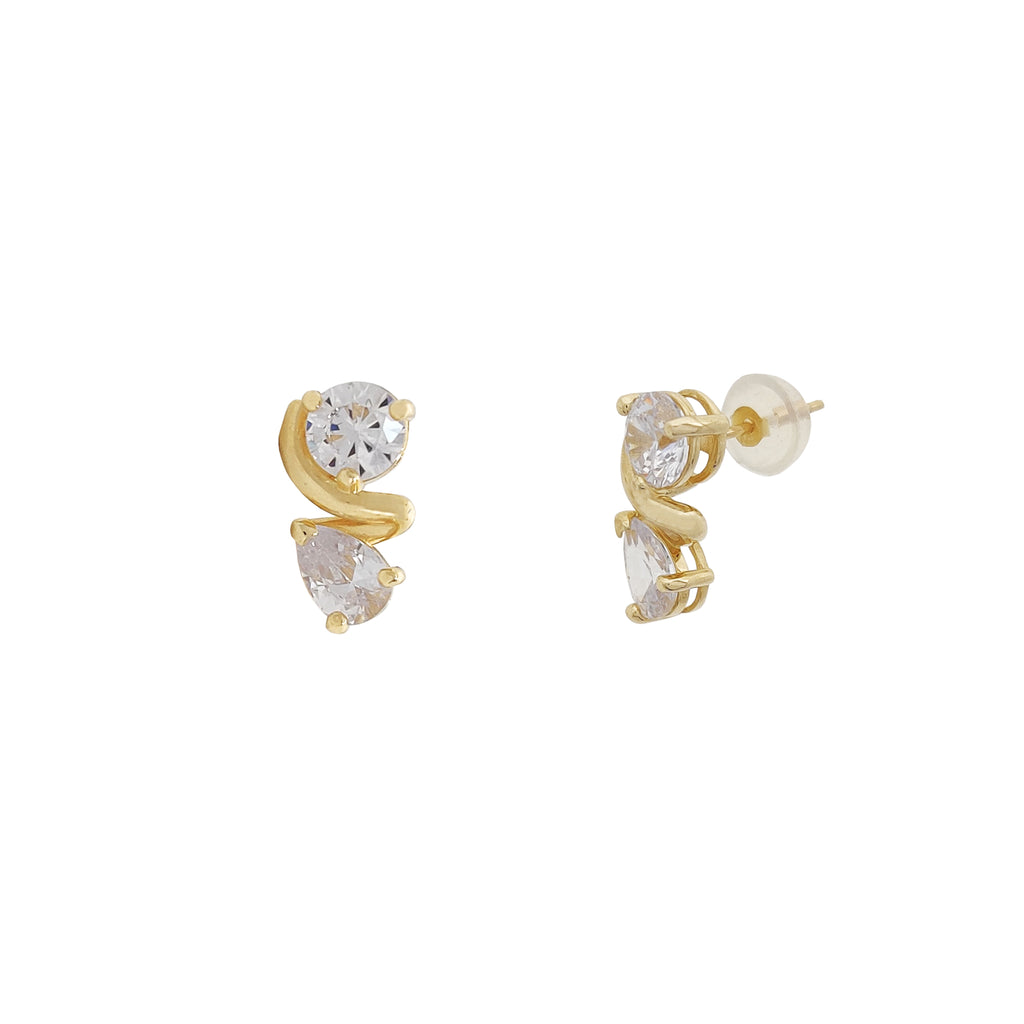 Halo Round CZ Stud Earrings - 14k Gold Plated, Hip Hop Style, Push Back Closure