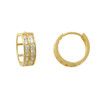 3-Rows Pave Huggie Earrings (14K)
