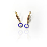 Blue/White Circular Yellow Gold Piece Earrings (14K)