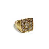 Iced Out Yellow Gold CZ Crystal Cell Ring (14K)