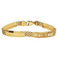 CZ Mesh & Curved Bar Yellow Gold Bracelet (14K).