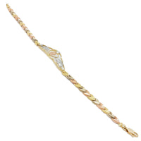 Cubic Zirconia (CZ) Elephant / Virgin Mary Tri-Color Gold Bracelet (14K).