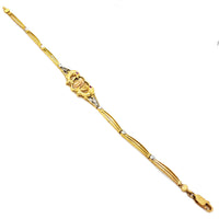 Cubic Zirconia (CZ) Virgin Mary / Dolphin Tri-Color Gold Bracelet (14K).