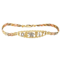Lucky Charm Leaf Chevron Tri-Color Gold Bracelet (14K).