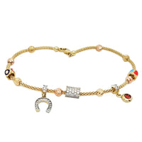 Popcorn link charm bracelet (14K)