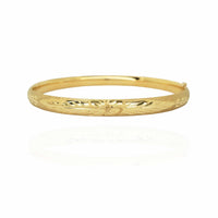 Diamond Cut Floral Design Bangle Bracelet (14K).