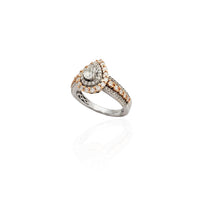 Two-Tone Diamond Double Halo Setting Drop Ring (14K).