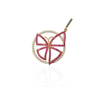 Butterfly Enclosed In a Circle CZ Pendant (14K).