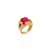 Square Red Center Stone CZ Ring (14K)