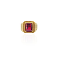 Emerald Cut Red Stone Ring (18K).