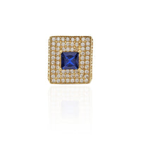 Iced-Out Blue Square Stone Ring (14K)