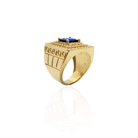 Iced-Out Blue Square Stone Ring (14K)