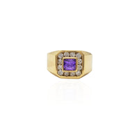 Bezel Set Square Purple Stone Halo CZ Ring (14K).