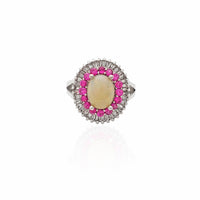 Pink Stones Halo Opal CZ Ring (Silver).