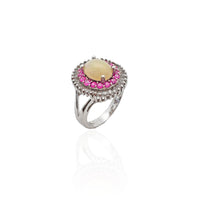 Pink Stones Halo Opal CZ Ring (Silver).