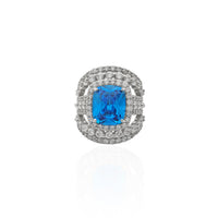 Blue Stone Tri-Banded Cocktail Ring (Silver)