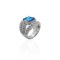 Blue Stone Tri-Banded Cocktail Ring (Silver)