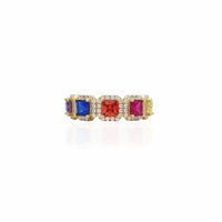 Multicolor Cushion-Cut Stone Halo Band (Silver)
