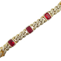 Red Square Stones Miami Cuban Link CZ Bracelet (Silver).
