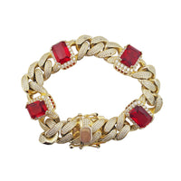 Red Square Stones Miami Cuban Link CZ Bracelet (Silver).