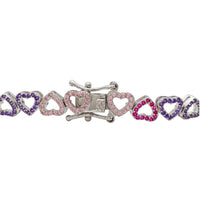 "Three Shades of Love" Stoneset Heart Link Bracelet (Silver)