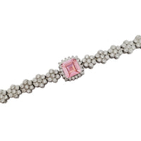 Rosy Stone Flower-Link Tennis Bracelet (Silver)