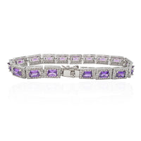 Purple Emerald-Cut CZ Halo Bracelet (Silver)