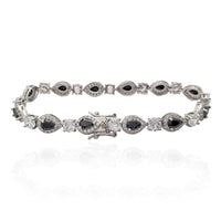 Black Stone Teardrop Halo Fancy Bracelet (Silver)