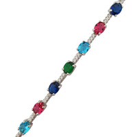 Multicolor Oval Stone Tennis Bracelet (Silver)