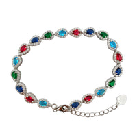 Multicolor Teardrop Halo Stone Bracelet (Silver)
