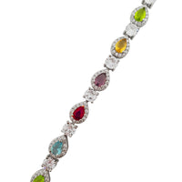 Multicolor Stone Teardrop Halo Link Bracelet (Silver)