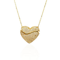 Double Heart CZ Pendant Necklace (14K).