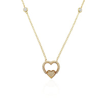 Double Heart CZ Pendant Necklace (14K).