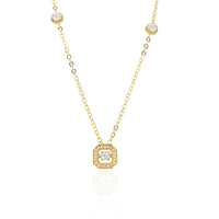 Square Locket CZ Pendant Necklace (14K).