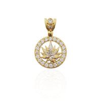 Two-tone Circle Cannabis Leaf CZ Pendant (14K).