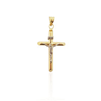 Two-Tone Crucifix Tube Cross Pendant (14K)