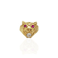 Yellow Gold Baby Tiger Head CZ Ring (10K)