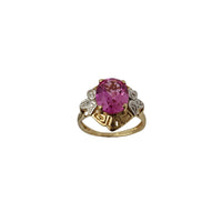 Greek-Border Oval Pink Zirconia Lady Ring (14K)
