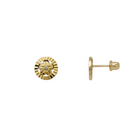 Zirconia Halo Fluted Flower Stud Earrings (14K)
