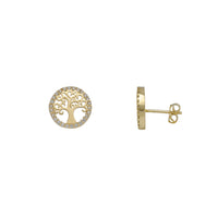 Zirconia Halo Tree Of Life Stud Earrings (14K)