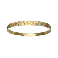 Tricolor Floral Diamond Cuts Bangle Bracelet (14K).