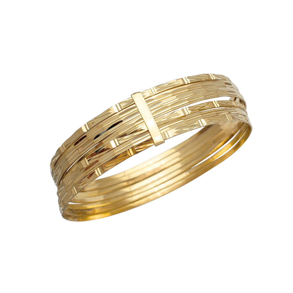 Semanario Bamboo Textured Diamond Cuts Bangle Bracelet (14K