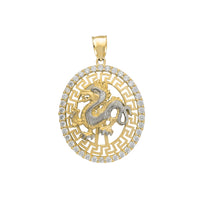 Zirconia Greek-Frame Dragon Pendant (14K)