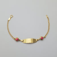 Pink Happy Face Italian Cuban Baby ID Bracelet (14K).