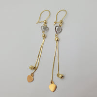 Tri-Tone Heart Dangling Earrings (14K)