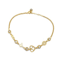 Zirconia Charms Rolo Link Anklet (14K)