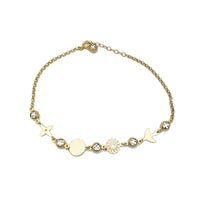 Zirconia Charms Rolo Link Anklet (14K)